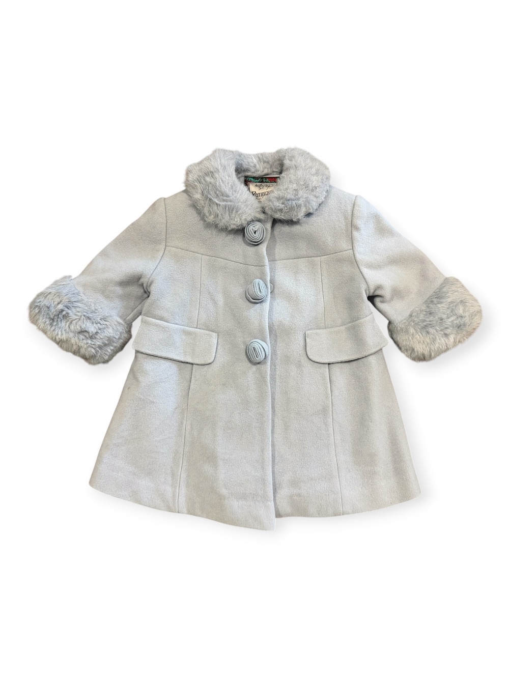 Rothschild Baby Girl's 12M Light Gray Wool Blend Coat with Faux Fur Trim